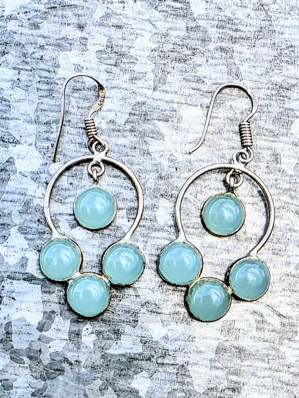 Aqua Chalcedony Gemstone Earrings In 925 Sterling Silver (2")